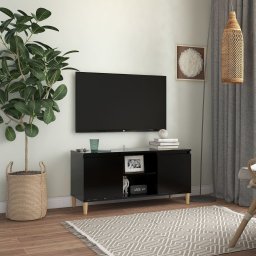 Comoda TV, picioare lemn masiv, negru, 103,5x35x50 cm GartenMobel Dekor