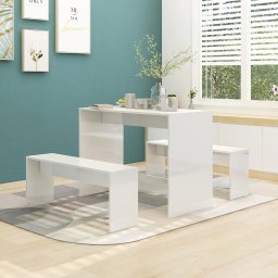 Set mobilier de bucatarie, 3 piese, alb extralucios, PAL GartenMobel Dekor