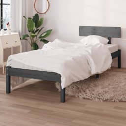 Cadru de pat single, gri, 90x190 cm, lemn masiv de pin GartenMobel Dekor
