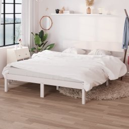 Cadru de pat dublu, alb, 135x190 cm, lemn masiv de pin GartenMobel Dekor