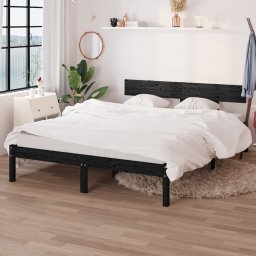 Cadru de pat, negru, 140x190 cm, lemn masiv de pin GartenMobel Dekor