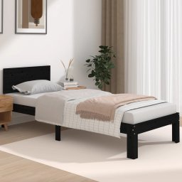 Cadru de pat mic single, negru, 75x190 cm, lemn masiv GartenMobel Dekor