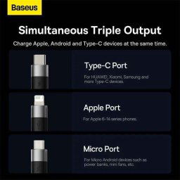 CABLU alimentare si date Baseus StarSpeed 1-for-3- pt. smartphone- USB la Micro-USB Lightning Iphone USB Type-C- 1.2m- negru C