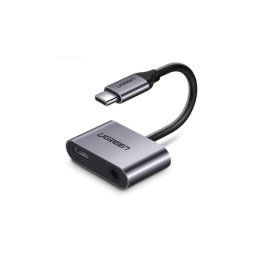 ADAPTOR Incarcare si audio Ugreen- CM193- 1 x USB Type-C(T) la 1 x USB Type-C(M) si 1 x Jack 3.5mm(M)- lungime cablu 10 cm- gri