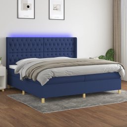 Pat cu arcuri, saltea si LED, albastru, 200x200 cm, textil GartenMobel Dekor