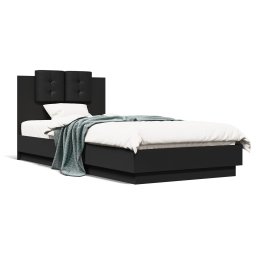 Cadru de pat cu tablie, negru, 90x200 cm, lemn prelucrat GartenMobel Dekor
