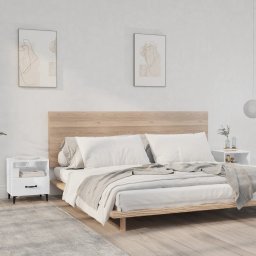 Noptiere, 2 buc. alb extralucios, lemn prelucrat GartenMobel Dekor