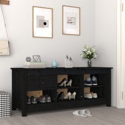 Dulap pentru pantofi, negru, 110x38x45,5 cm, lemn masiv pin GartenMobel Dekor