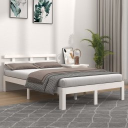 Cadru de pat dublu, alb, 135x190 cm, lemn masiv GartenMobel Dekor