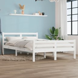 Cadru de pat dublu, alb, 135x190 cm, lemn masiv GartenMobel Dekor