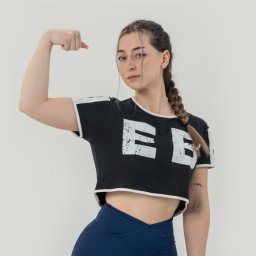 NEBBIA Tricou pentru femei Oversized Crop Top Game On Black M