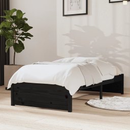 Cadru de pat mic single, negru, 75x190 cm, lemn masiv GartenMobel Dekor
