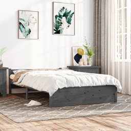 Cadru de pat dublu, gri, 135x190 cm, lemn masiv GartenMobel Dekor
