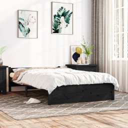 Cadru de pat dublu, negru, 135x190 cm, lemn masiv GartenMobel Dekor