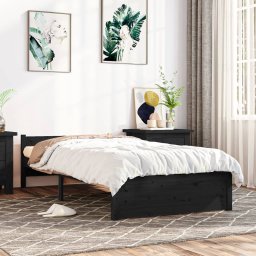 Cadru de pat, negru, 90x200 cm, lemn masiv GartenMobel Dekor