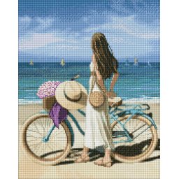 Set goblen cu diamante, cu sasiu, Plimbare pe coasta, 40x50 cm