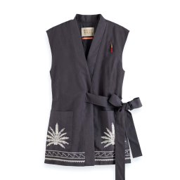 SCOTCH & SODA Sacou Belted Gilet With Palm Embroidery 177396 SC0005 antra