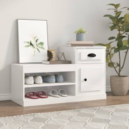 Pantofar, alb extralucios, 100x42x60 cm, lemn prelucrat GartenMobel Dekor