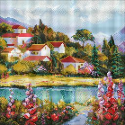 Set goblen cu diamante, cu sasiu, Liniste pe malul apei, 40x40 cm