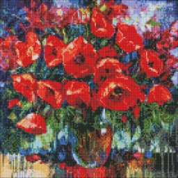 Set goblen cu diamante, cu sasiu, Gratia macilor, 40x40 cm