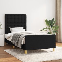 Cadru de pat cu tablie, negru, 90x200 cm, textil GartenMobel Dekor