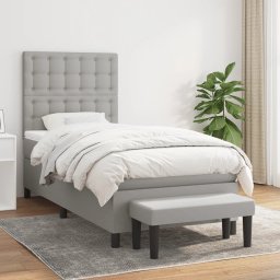 Pat box spring cu saltea, gri deschis, 90x190 cm, textil GartenMobel Dekor