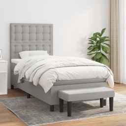 Pat box spring cu saltea, gri deschis, 90x200 cm, textil GartenMobel Dekor