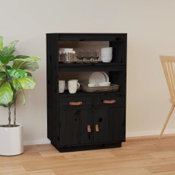 Dulap înalt, negru, 67x40x108,5 cm, lemn masiv de pin GartenMobel Dekor
