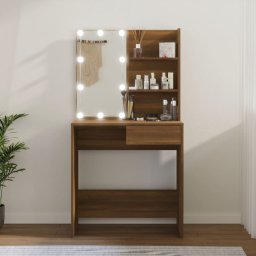 Masa de toaleta cu LED, stejar maro, 74,5x40x141 cm GartenMobel Dekor
