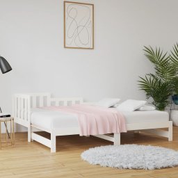 Pat de zi extensibil, alb, 2x(90x190) cm, lemn masiv de pin GartenMobel Dekor