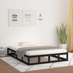 Cadru de pat, negru, 200x200 cm, lemn masiv GartenMobel Dekor