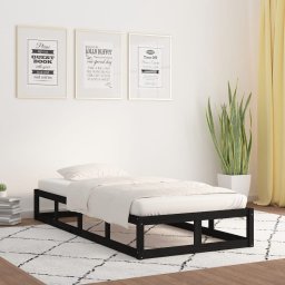 Cadru de pat mic single 2FT6, negru, 75x190 cm, lemn masiv GartenMobel Dekor