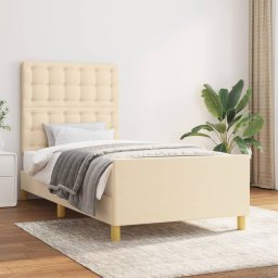 Cadru de pat cu tablie, crem, 90x190 cm, textil GartenMobel Dekor