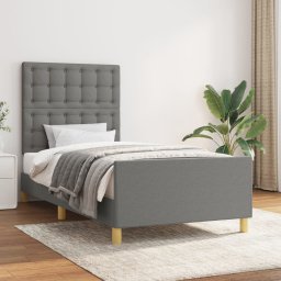 Cadru de pat cu tablie, gri închis, 90x200 cm, textil GartenMobel Dekor