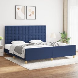 Cadru de pat cu tablie, albastru, 200x200 cm, textil GartenMobel Dekor