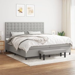 Pat box spring cu saltea, gri deschis, 200x200 cm, textil GartenMobel Dekor