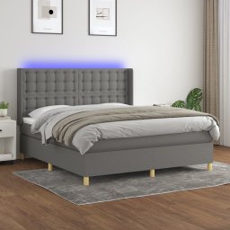 Pat cu arcuri, saltea si LED, gri închis, 160x200 cm, textil GartenMobel Dekor