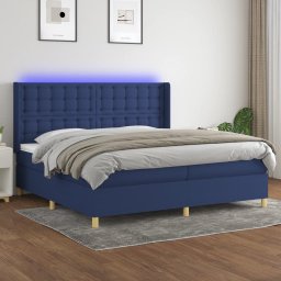Pat cu arcuri, saltea si LED, albastru, 200x200 cm, textil GartenMobel Dekor