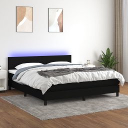 Pat cu arcuri, saltea si LED, negru, 180x200 cm, textil GartenMobel Dekor