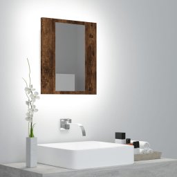 Dulap cu oglinda de baie LED, stejar fumuriu, 40x12x45 cm, lemn GartenMobel Dekor