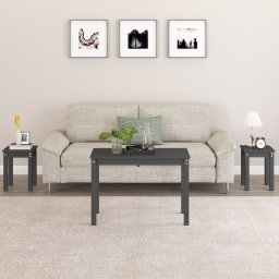 Mese suprapuse, 3 buc., gri, lemn masiv de pin GartenMobel Dekor