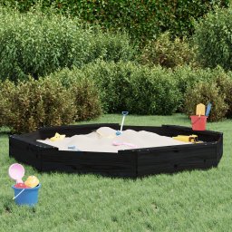 Cutie de nisip cu scaune octogonale, negru, lemn masiv de pin GartenMobel Dekor