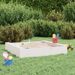 Cutie de nisip patrata cu scaune, alb, lemn masiv de pin GartenMobel Dekor