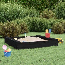 Cutie de nisip patrata cu scaune, negru, lemn masiv de pin GartenMobel Dekor