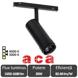 ACA Proiector unghi lumină reglabil șina magnetică EDNA 20W 3000/4000K Negru