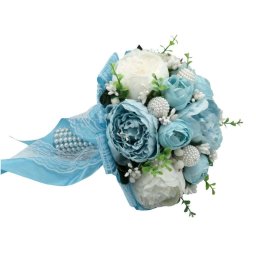 Buchet mireasa cu flori de matase, Aqua, bleu&alb Mare - ILIF403047