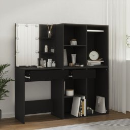 Masa de toaleta cu LED si dulapuri, negru, lemn prelucrat GartenMobel Dekor