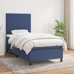Pat box spring cu saltea, albastru, 90x200 cm, textil GartenMobel Dekor