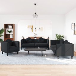 Set de canapele cu perne, 3 piese, negru, catifea GartenMobel Dekor