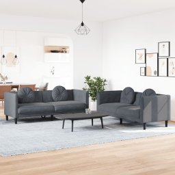 Set canapea cu perne, 2 piese, gri închis, catifea GartenMobel Dekor